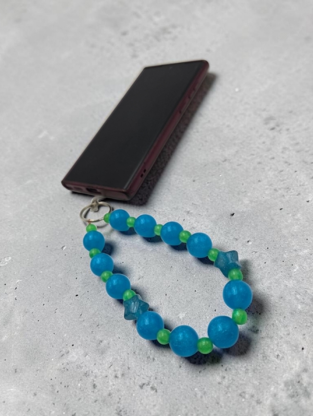 Handmade Blue and Green Beaded Phone Charm